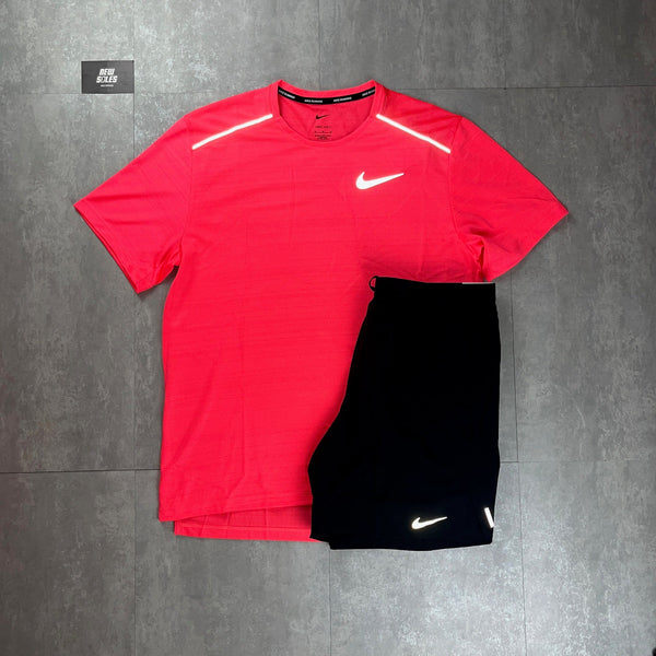 Nike Miler 1.0 T-Shirt Peach & Black Flex Stride Shorts Set